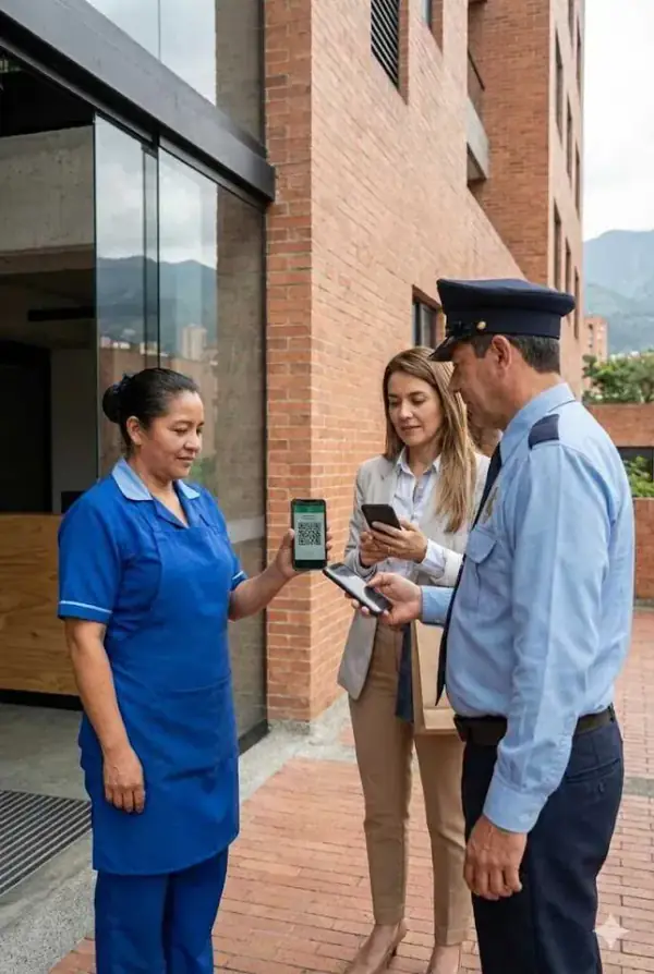 Portería saturada con cuaderno de registro manual